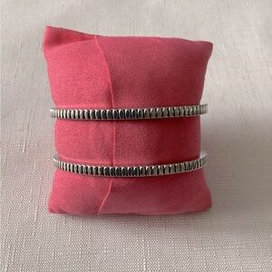 Double Row Silver Tone Cuff Bracelet